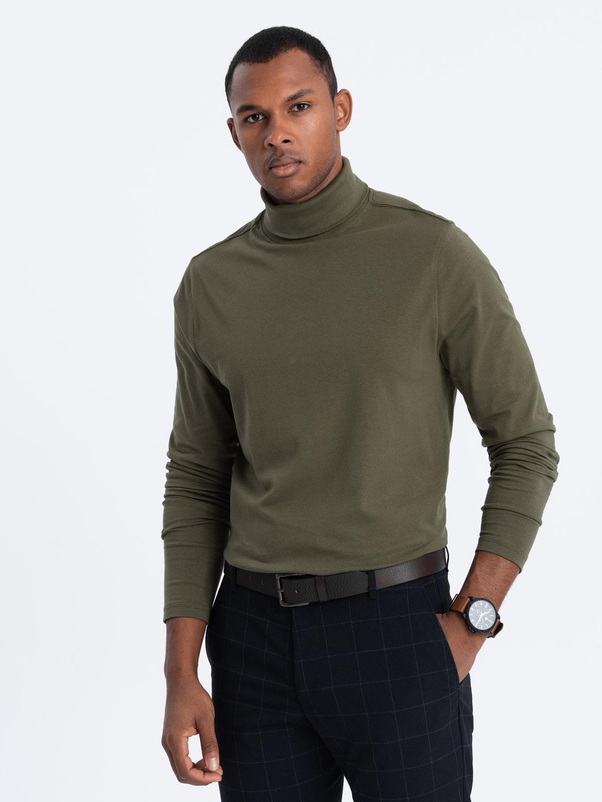 Men's turtleneck longsleeve - dark olive V4 OM-LSCL-0112