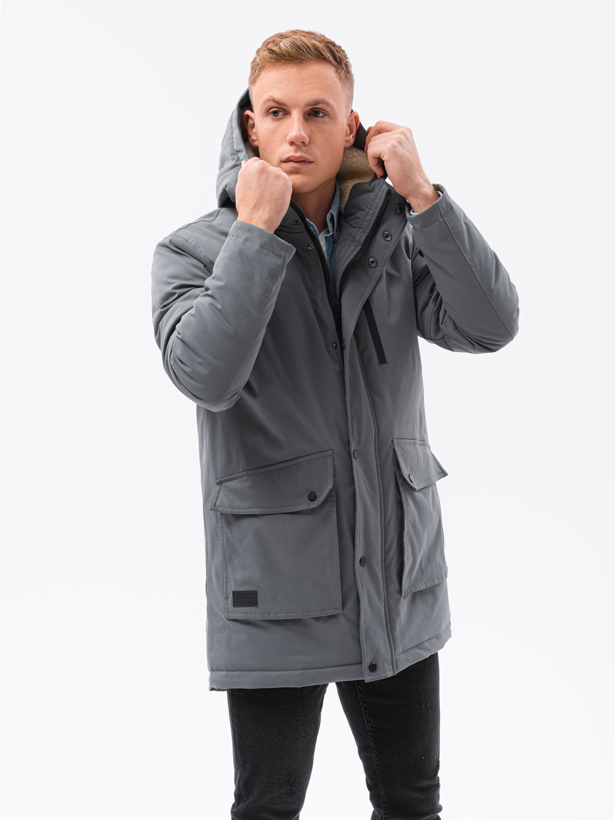 Men's winter jacket - dark grey C517 | Ombre.com - Men's clothing online