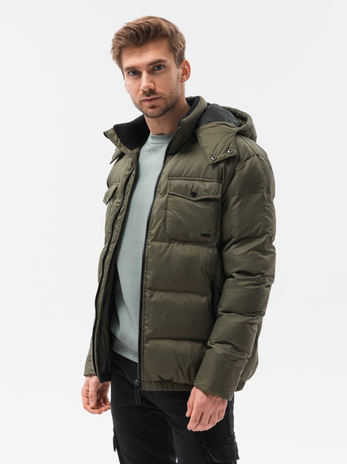 Men's winter jacket - olive C518 | Ombre.com - Men's clothing online