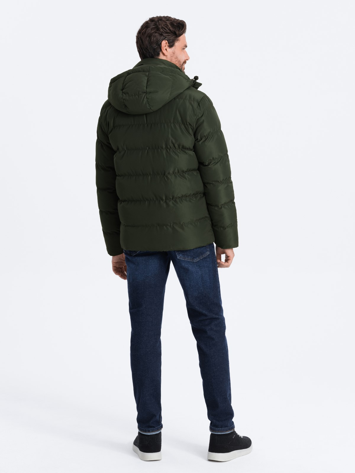 Men s winter jacket with unusual quilting dark green V2 OM JAHP 0127 Ombre Men s clothing online