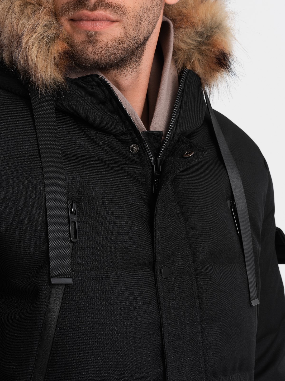 Men's winter parka jacket - light brown V6 OM-JALJ-0132