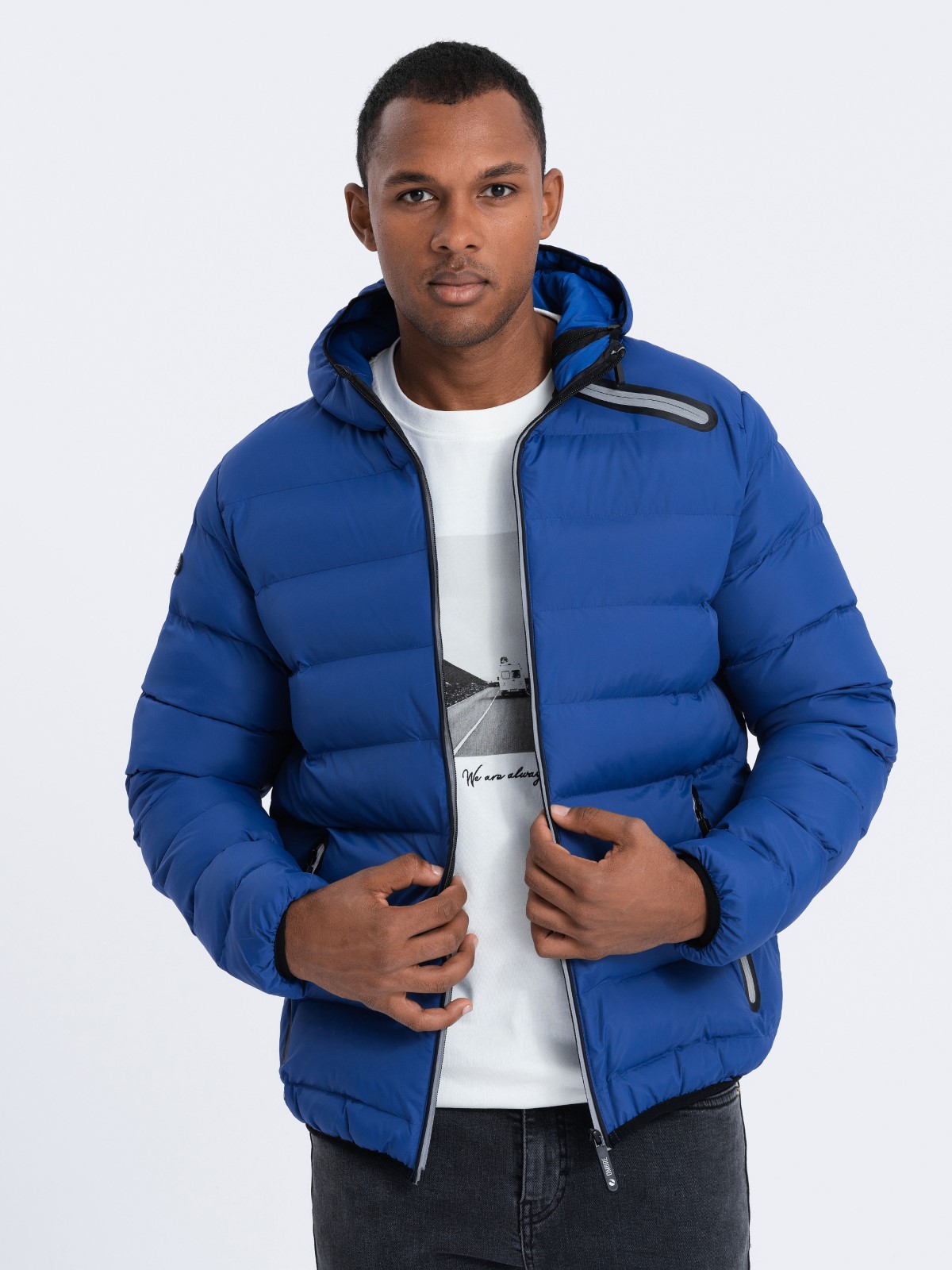 Men's winter quilted jacket - indigo C451 | Ombre.com - Men's