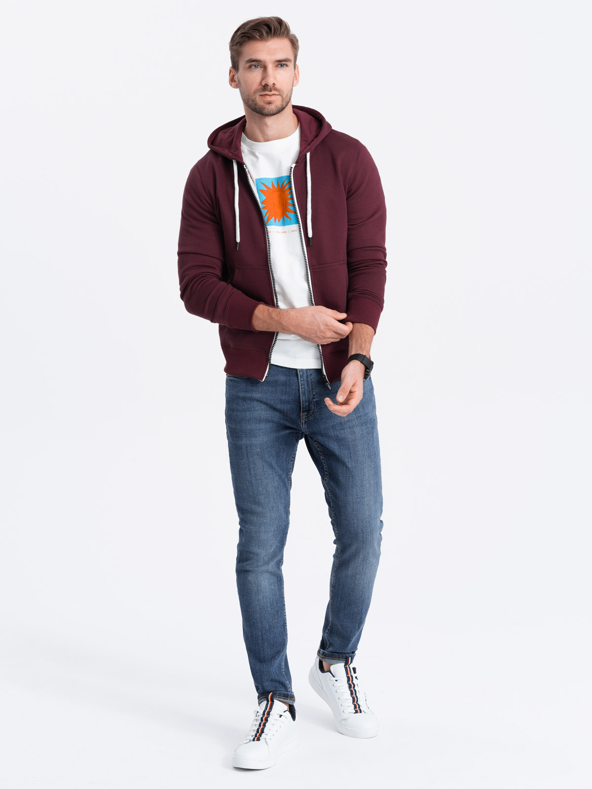 Men s zip up sweatshirt burgundy B977