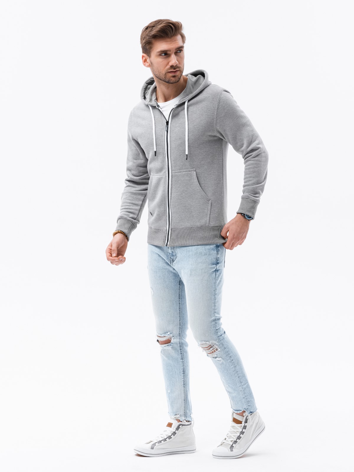 Men's zip-up sweatshirt - grey melange B977