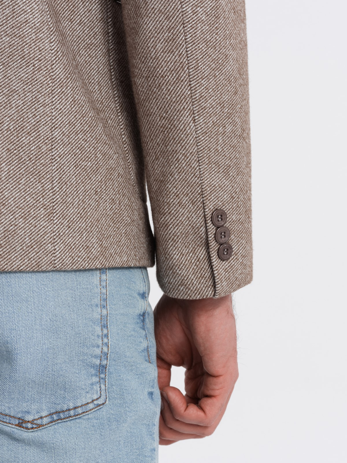 Stylish men's jacket without lapels light brown V2 OMBLZB0124