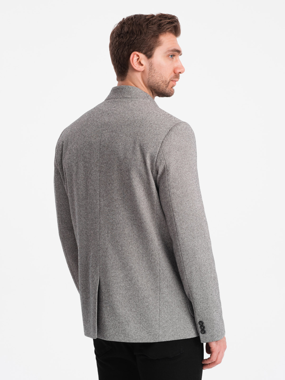 Stylish men's jacket without lapels light grey V1 OMBLZB0124