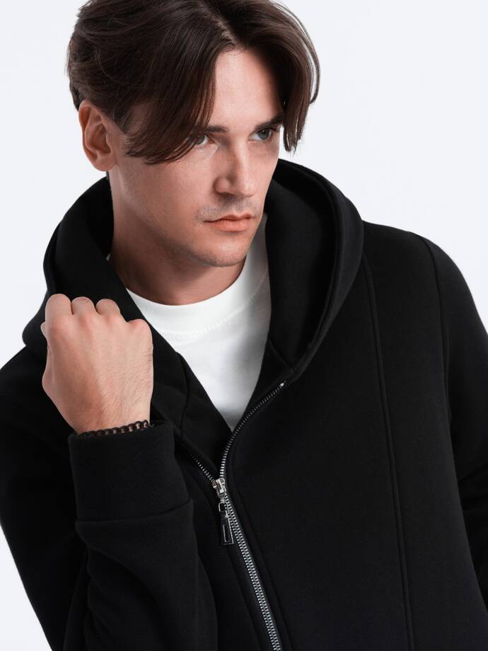 Asymmetrical men's zip-up hoodie BERLIN - black B1371