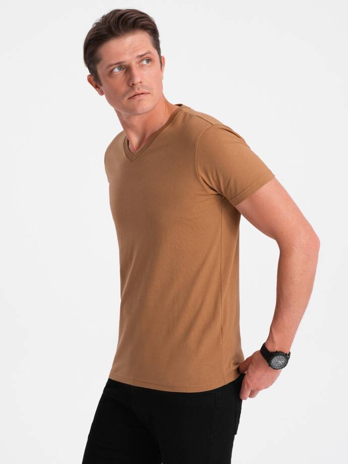 BASIC men's classic cotton tee-shirt with a crew neckline - brown V8 OM-TSBS-0145