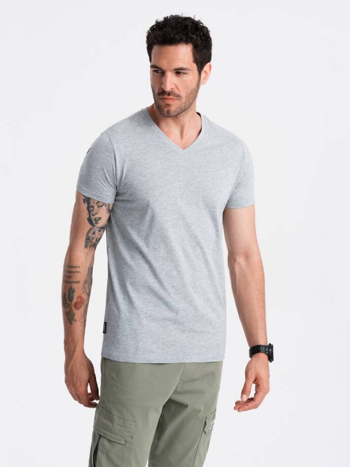 BASIC men's classic cotton tee-shirt with a crew neckline - grey melange V16 OM-TSBS-0145