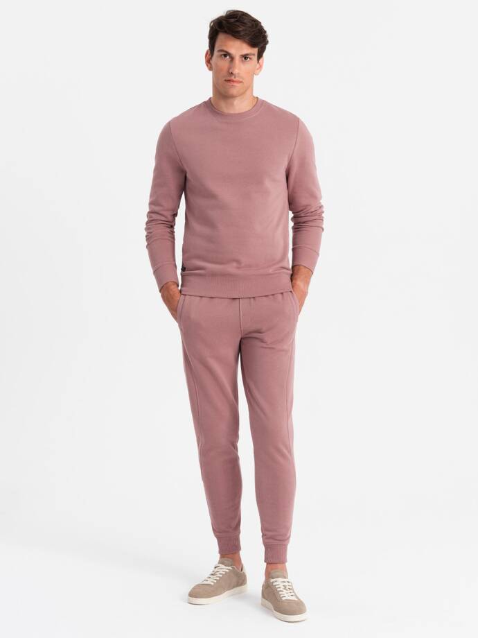 BASIC men's cotton sweatshirt set unbuttoned sweatshirt + joggers - dark pink V4 Z84