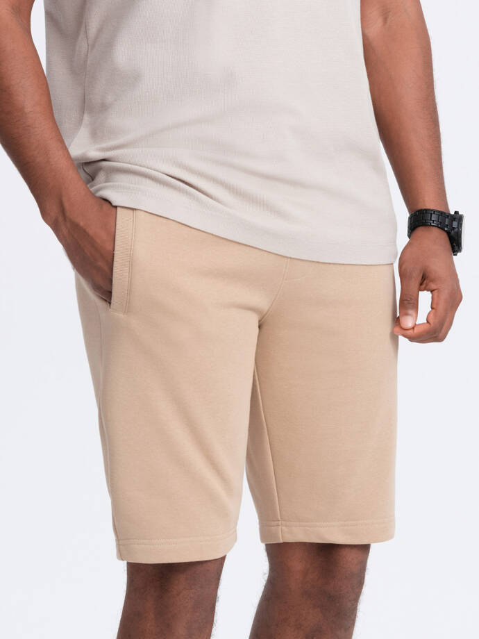 BASIC men's cotton sweatshorts - beige V6 OM-SRBS-0149