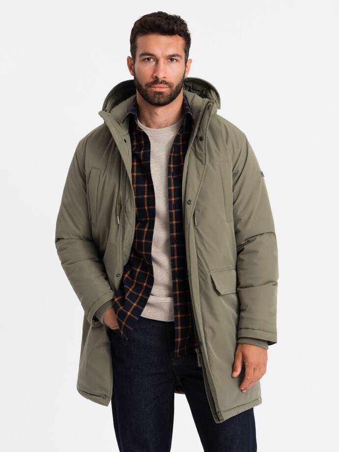 Classic men's long parka jacket - olive V3 OM-JALJ-0166