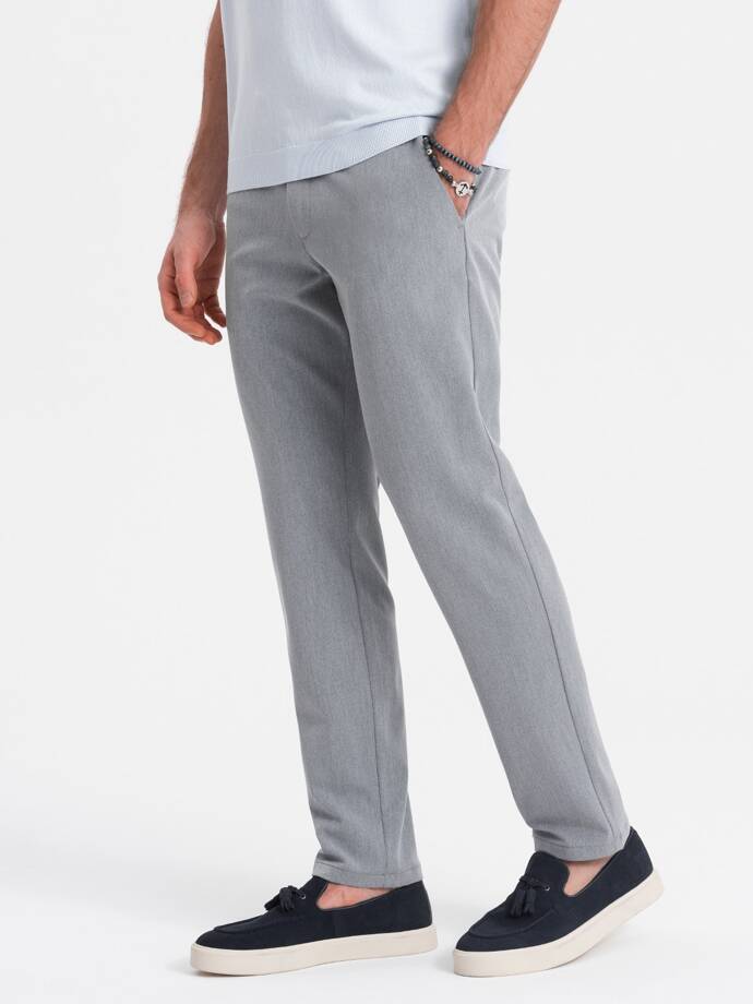 Elegant men's SLIM FIT chino pants - light grey V1 OM-PACP-0191
