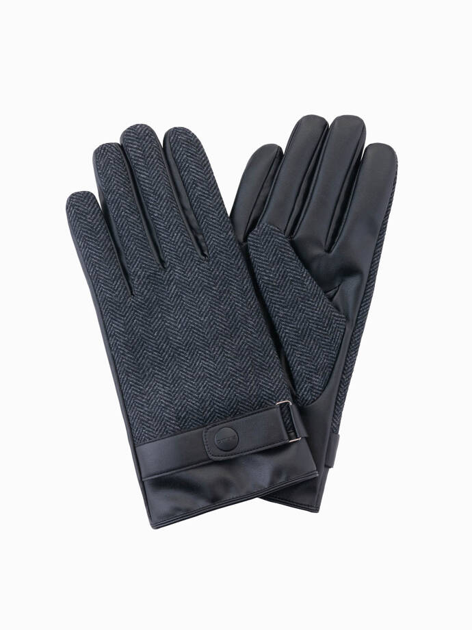 Elegant men's mixed material gloves - graphite melange V2 OM-ACGL-0111