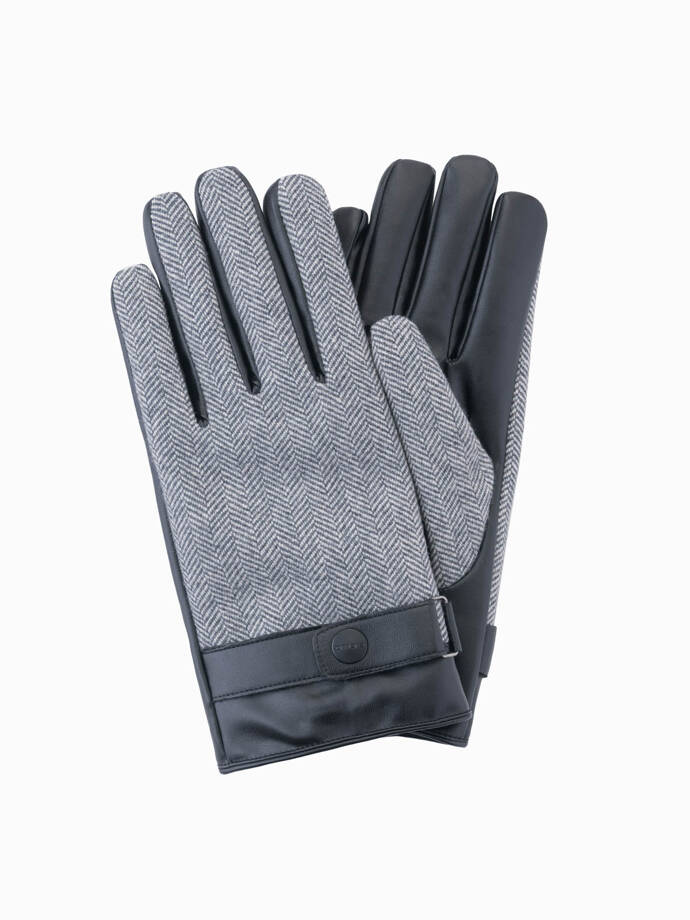 Elegant men's mixed material gloves - grey melange V1 OM-ACGL-0111