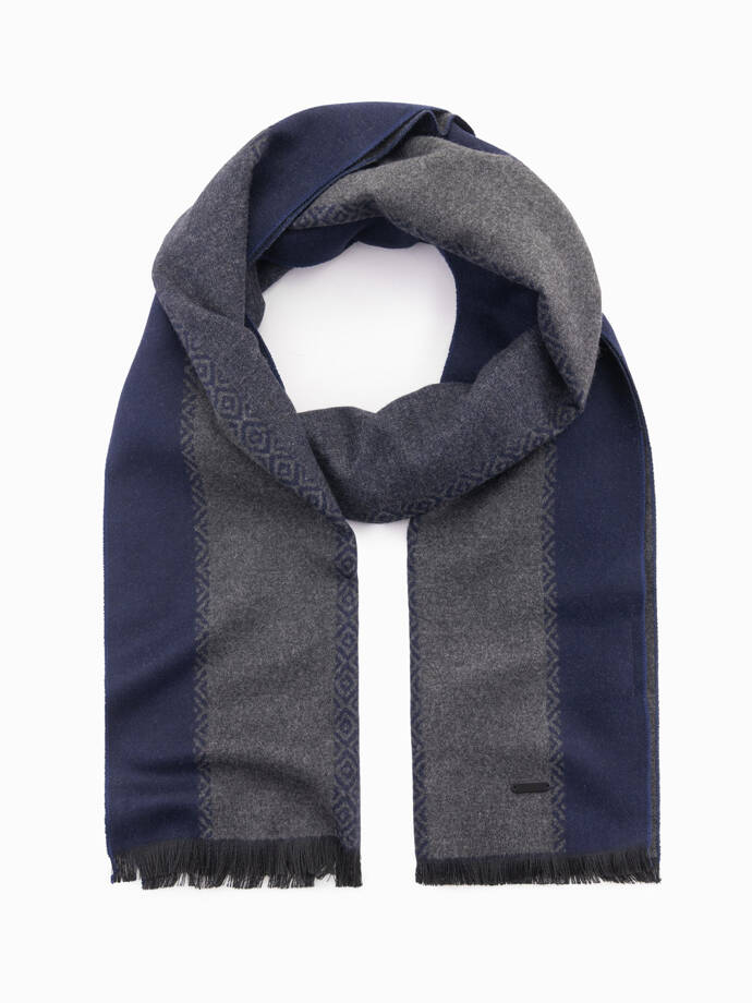 Elegant men's scarf with geometric patterns - navy blue-gray V1 OM-ACSF-0115