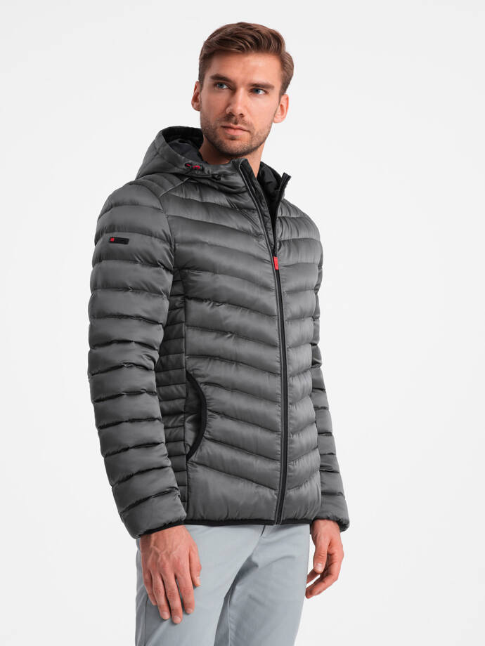 Lightly insulated quilted men's jacket with satin trim - graphite V14 OM-JALP-0180