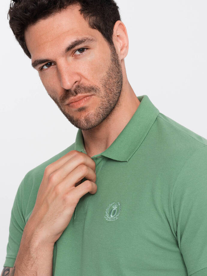 Men's BASIC single color pique knit polo shirt - green V11 OM-POBS-0100