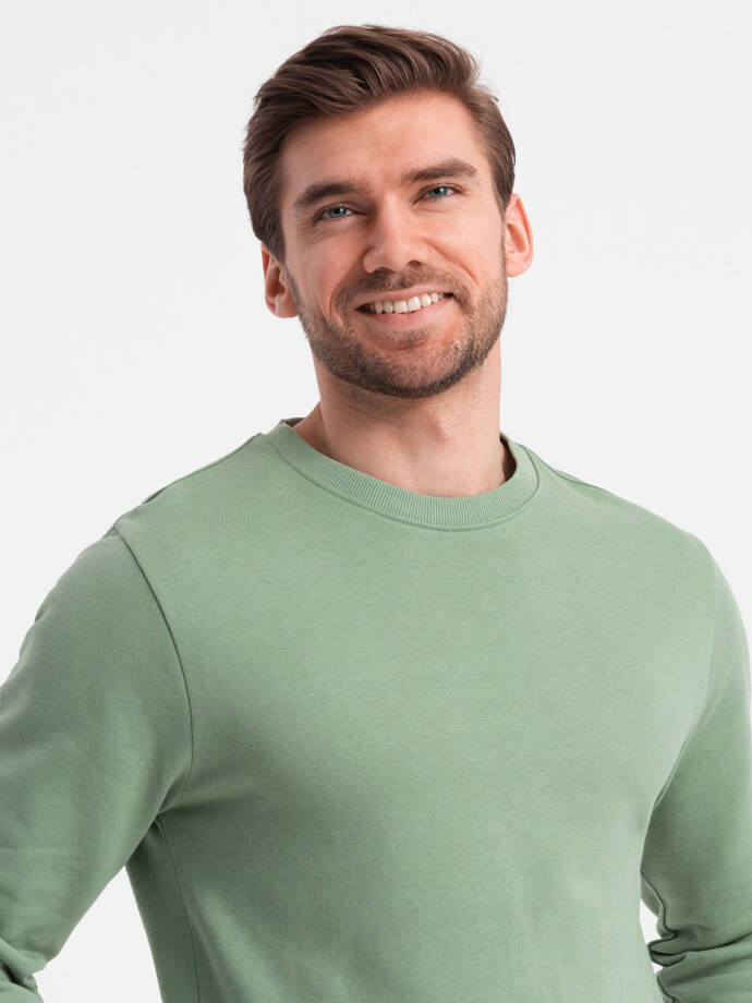 Men's BASIC sweatshirt with round neckline - green V3 OM-SSBN-0175