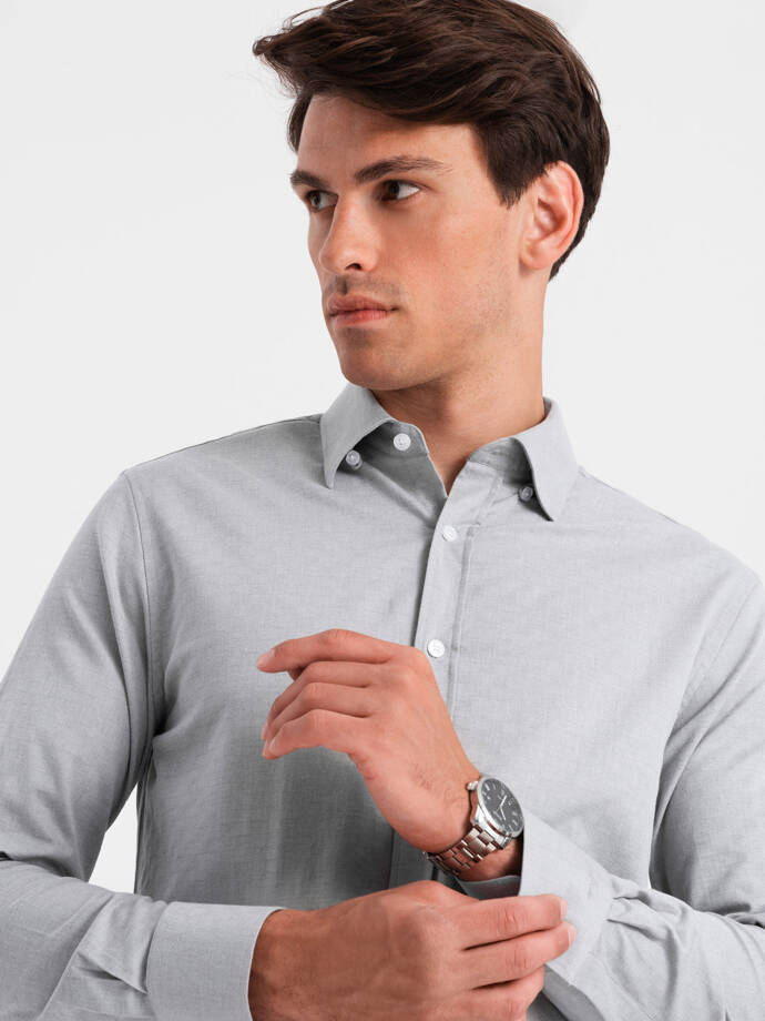 Men's SLIM FIT shirt in decorative fabric - gray V2 OM-SHCS-0175