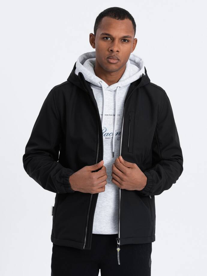 Men's SOFTSHELL jacket with fleece center - black V2 OM-JANP-0137