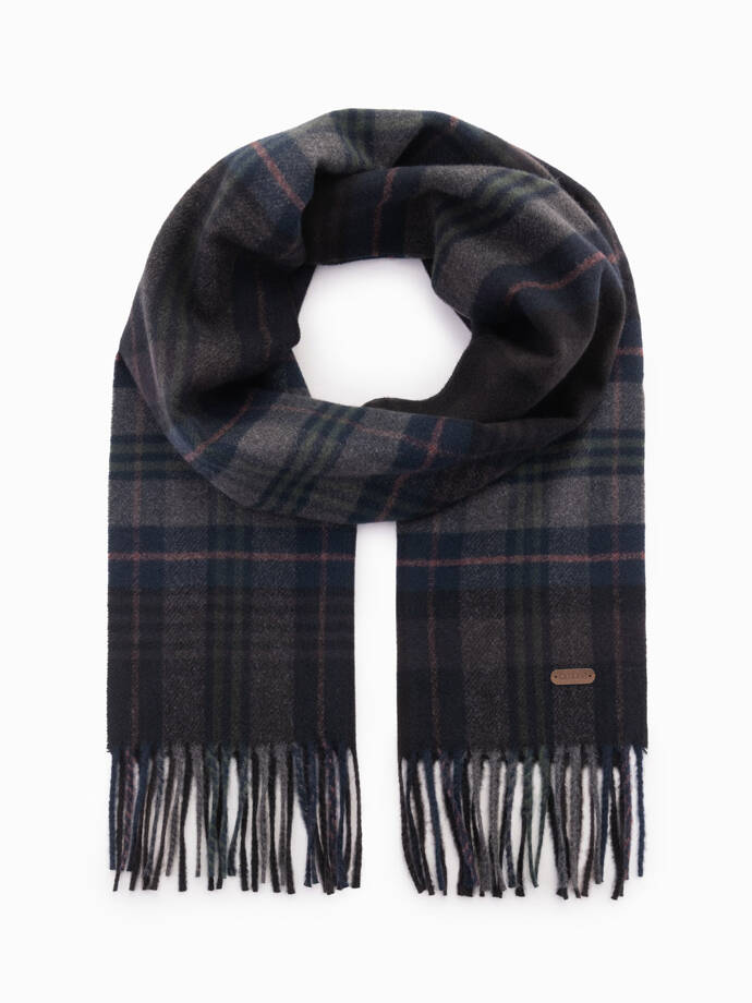 Men's Scottish check scarf with tassels - black-gray V1 OM-ACSF-0113