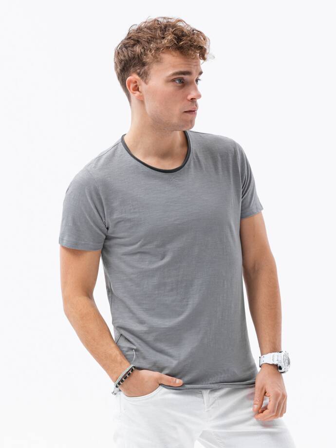 Men's T-shirt with raw finish - gray V1 OM-TSCT-22SS-004