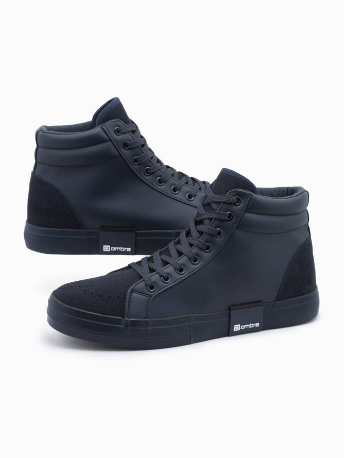 Men's ankle sneakers in combined materials - navy blue V3 OM-FOTH-0127
