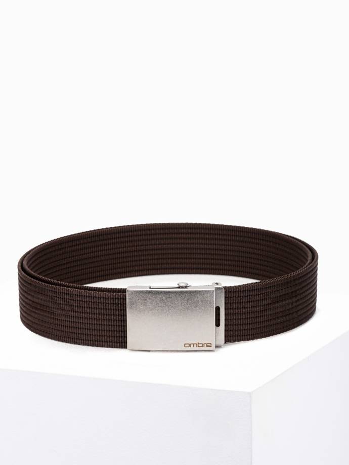 Men's belt with a steamed buckle in aged silver - brown A029