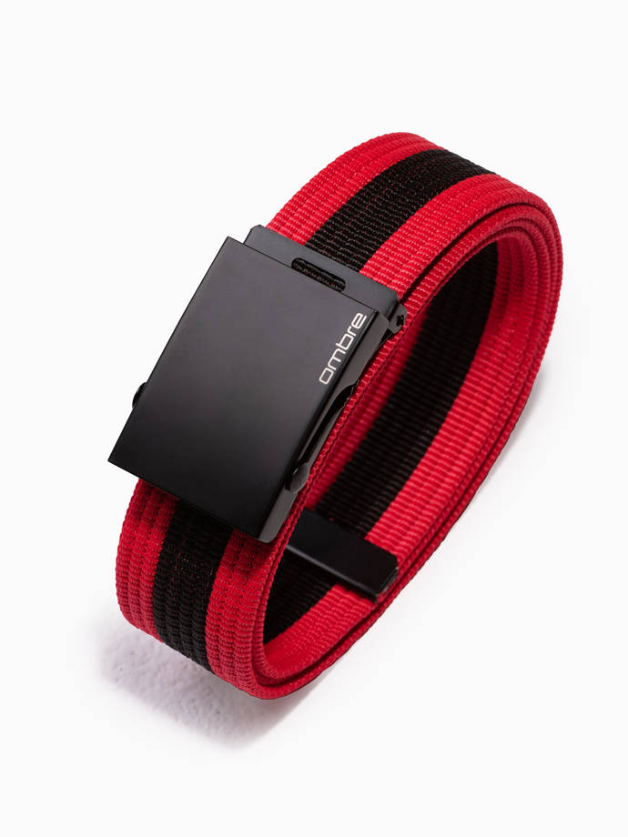 Men's belt with matte buckle - black and red A377