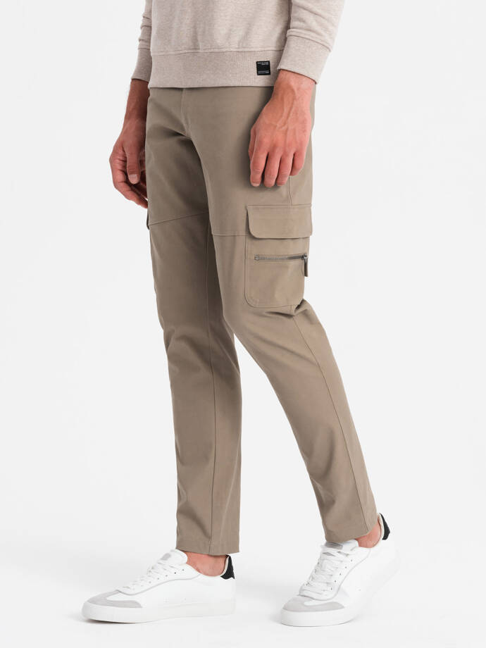 Men's cargo pants STRAIGHT LEG with zippered pockets - khaki V3 OM-PACG-0204