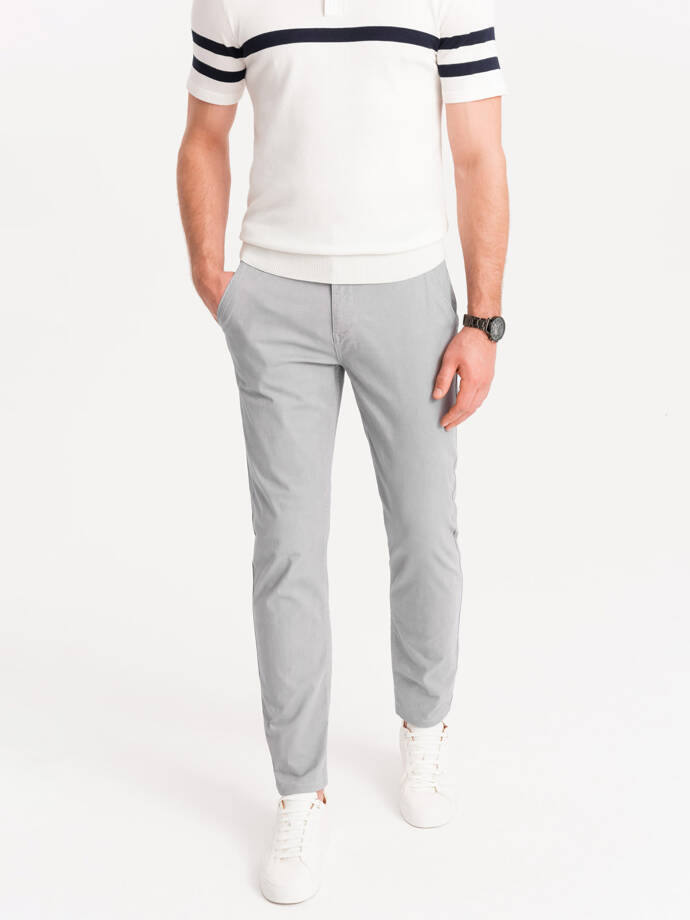 Men's chino pants with decorative waistband - gray V6 OM-PACP-0118