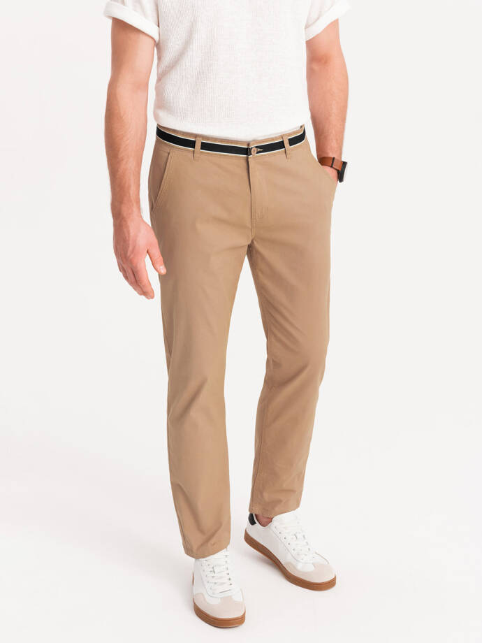 Men's chino pants with decorative waistband - sand V5 OM-PACP-0118