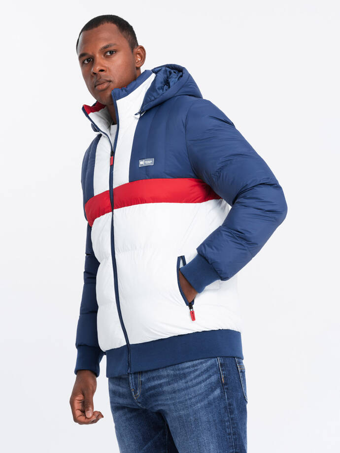 Men's colorful retro sports jacket - blue and white V1 OM-JALP-0175