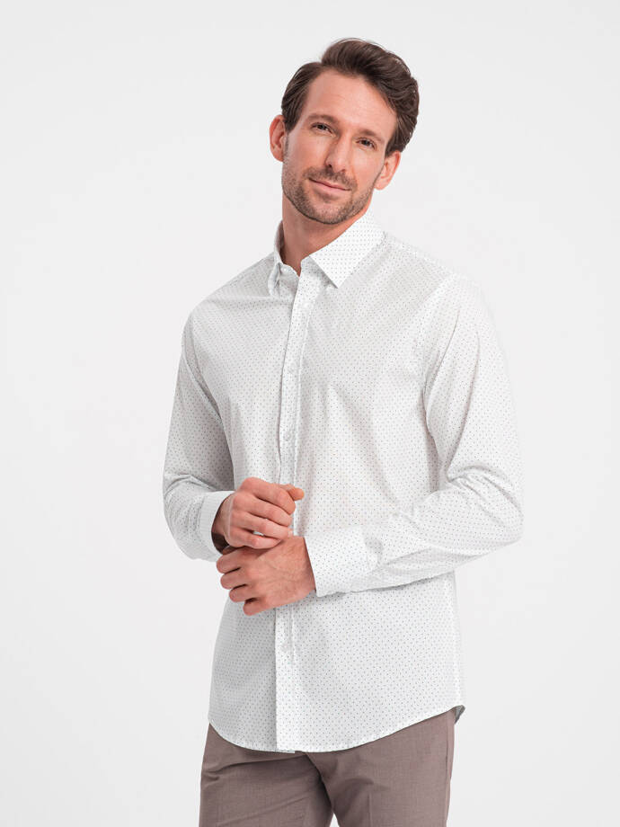 Men's cotton micro pattern REGULAR FIT shirt - white V1 OM-SHCS-0152