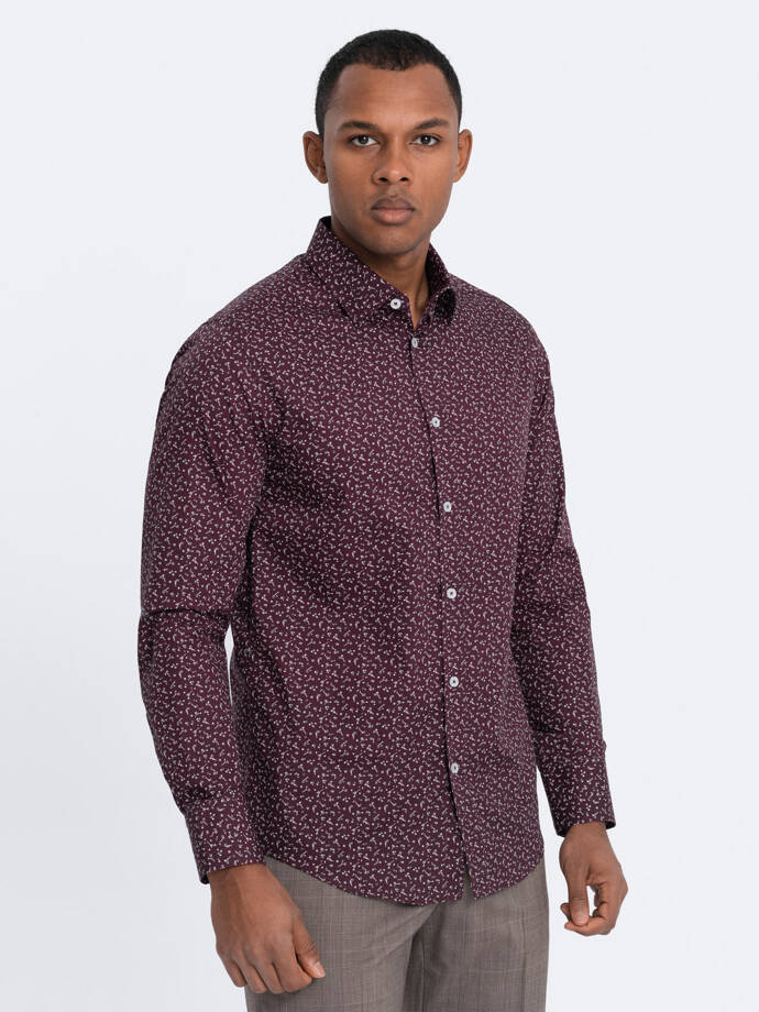 Men's cotton patterned SLIM FIT shirt - maroon V5 OM-SHCS-0151