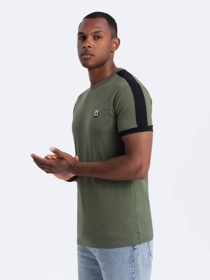 Men's cotton t-shirt with contrasting inserts - olive V4 S1632