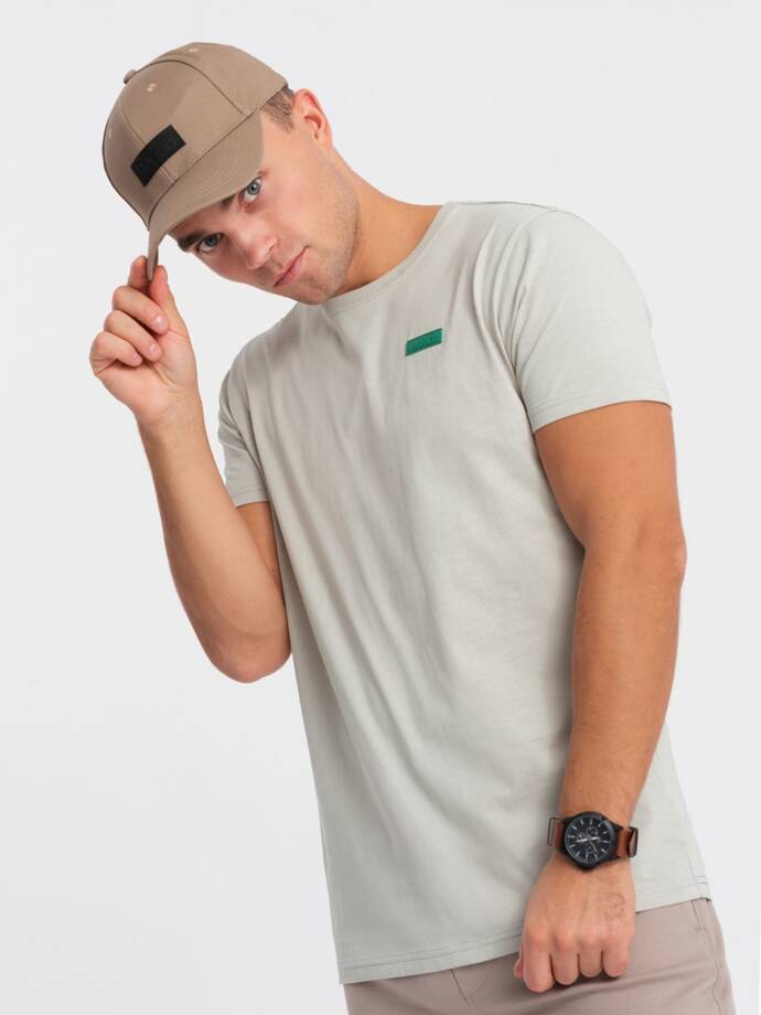 Men's cotton t-shirt with contrasting thread - light grey V2 OM-TSCT-0151