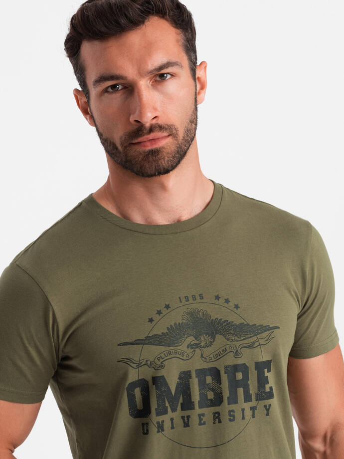 Men's cotton t-shirt with military print - khaki V2 OM-TSPT-0164