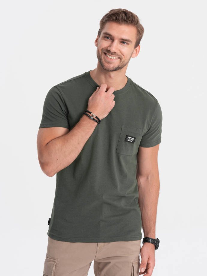 Men's cotton t-shirt with pocket - dark olive V4 S1743