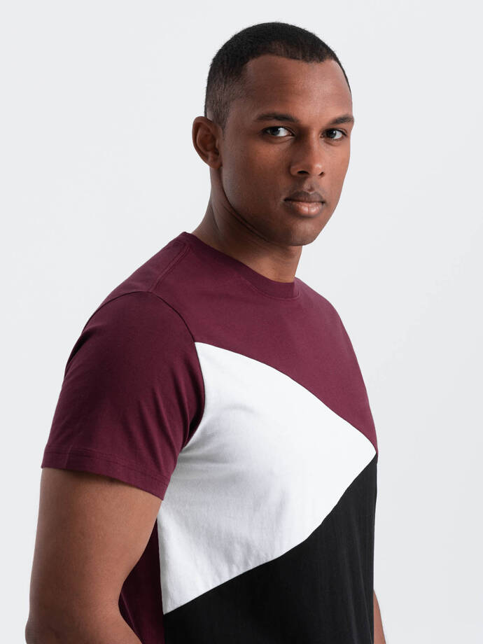 Men's cotton tricolor t-shirt - maroon and black V5 OM-TSCT-0174