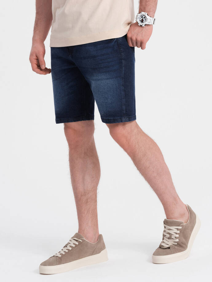 Men's denim short shorts with subtle washes - dark blue V3 OM-SRDS-0145