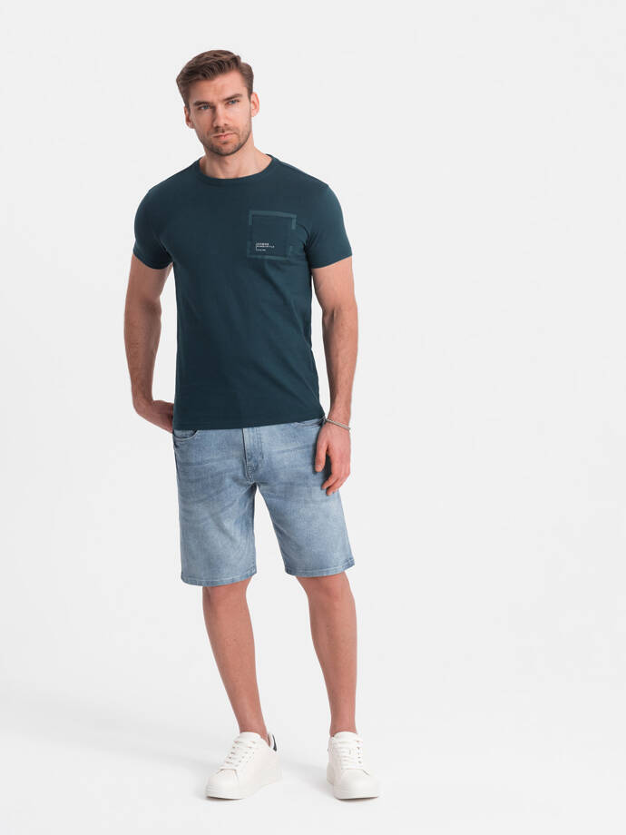 Men's denim short shorts with subtle washes - light blue V1 OM-SRDS-0145