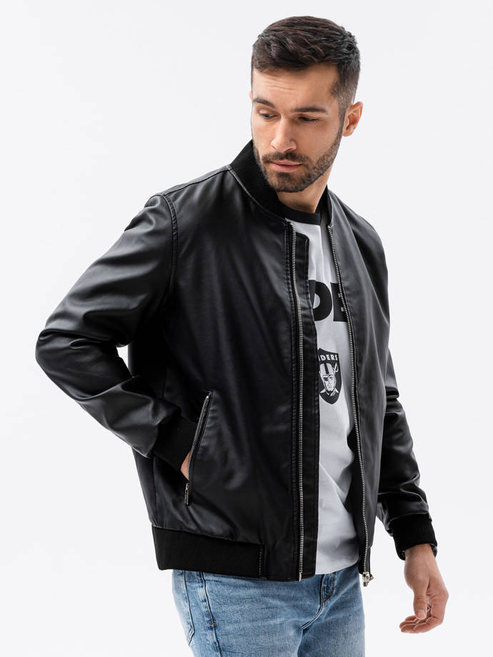 Men's eco-leather bomber jacket - black C484