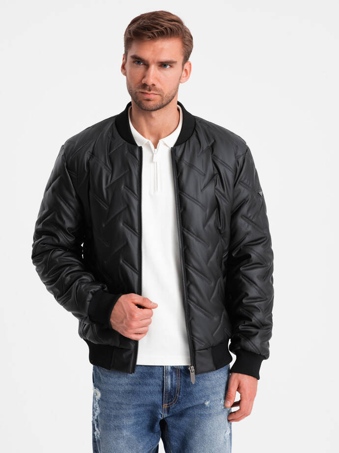 Men's embossed bomber jacket - black V1 OM-JALP-0196