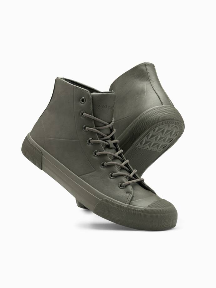 Men's high-top sneakers with rubber toecap - olive V4 OM-FOSH-0138