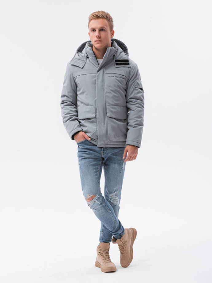 Men's insulated jacket with cargo pockets - gray V3 C504