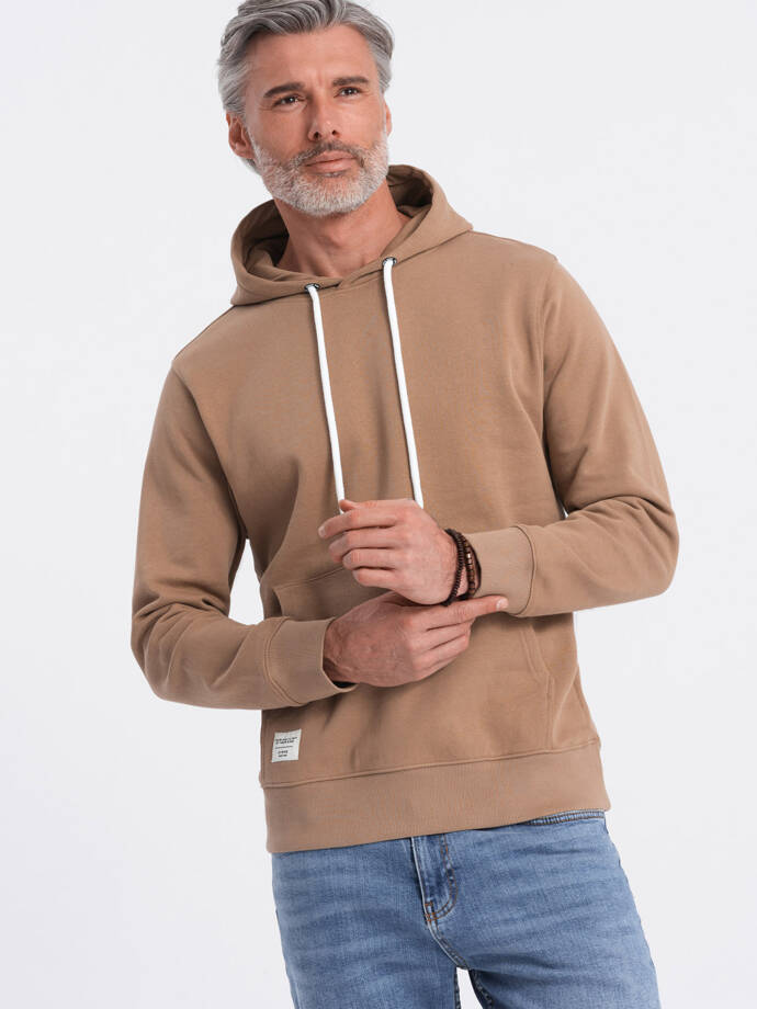 Men's kangaroo hooded sweatshirt - brown V2 OM-SSBN-0177