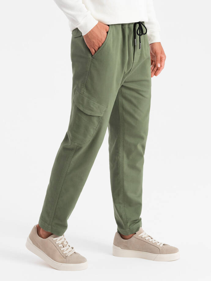 Men's knit joggers with cargo pockets - olive V3 OM-PAJO-0199