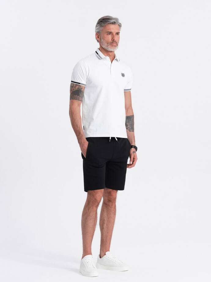 Men's knitted shorts with drawstring and pockets - black V5 OM-SRBS-0139